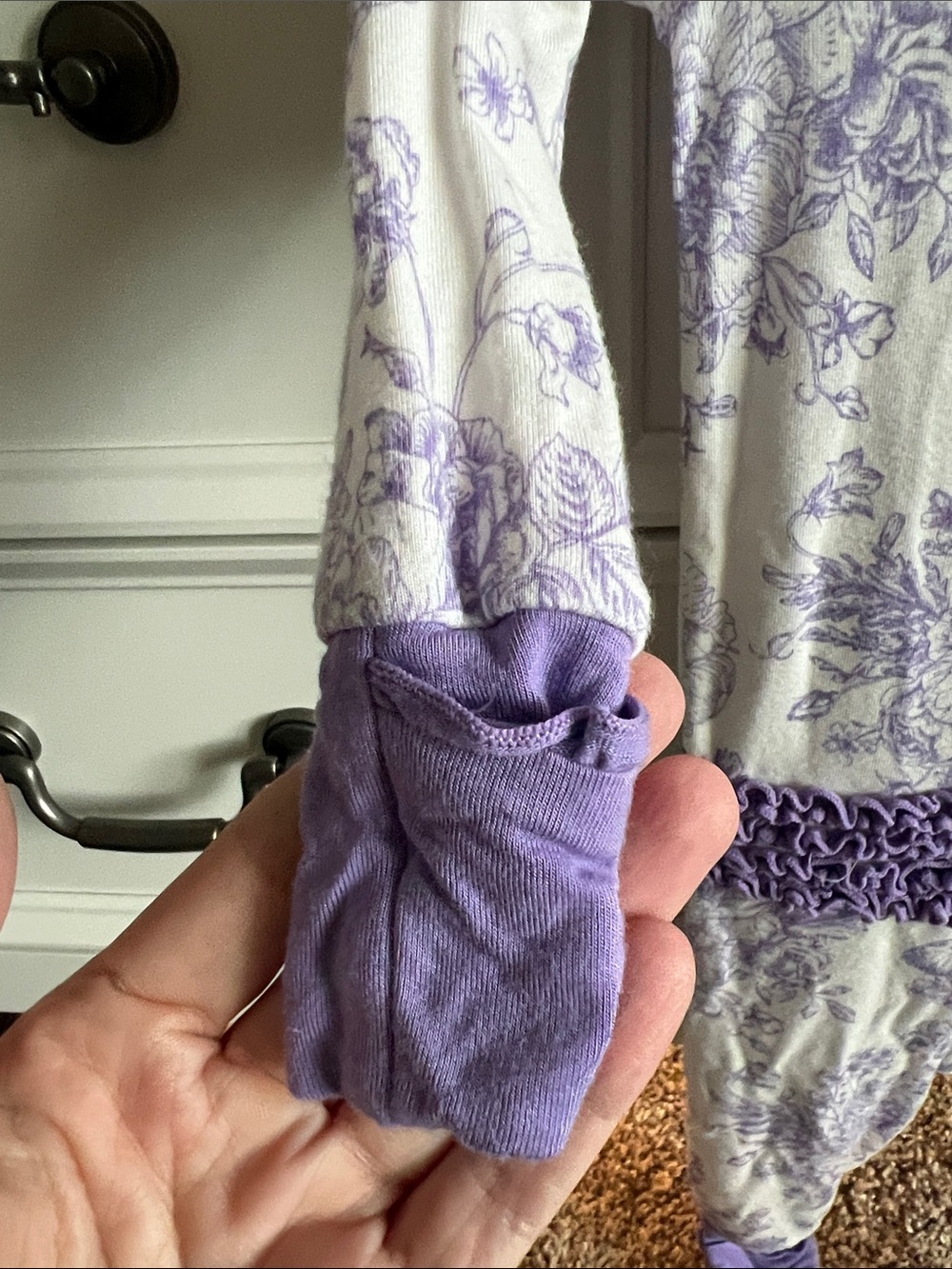 Ruffle Butts Lavender Floral Footed One-Piece Pajama - Picture 3 of 5
